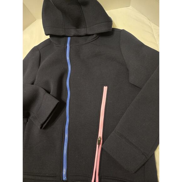 Betsey Johnson Performance Full Zip Asymmetrical Scuba Hoodie Blue Workout Trave - Picture 4 of 5